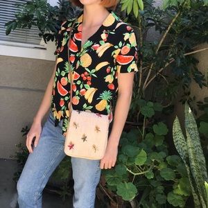 Vintage Fossil straw/leather mini bag